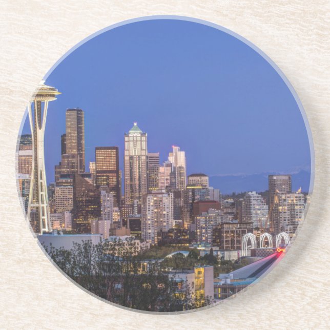 Porta-copos Seattle, centro e Mt. Rainier ao Crepúsculo (Frente)