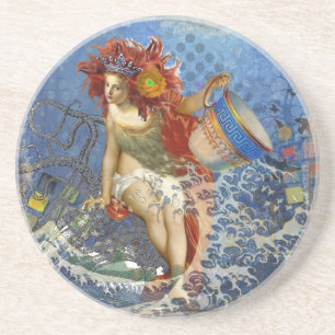 Porta-copos Sereia Aquário Arte Azul Gótica