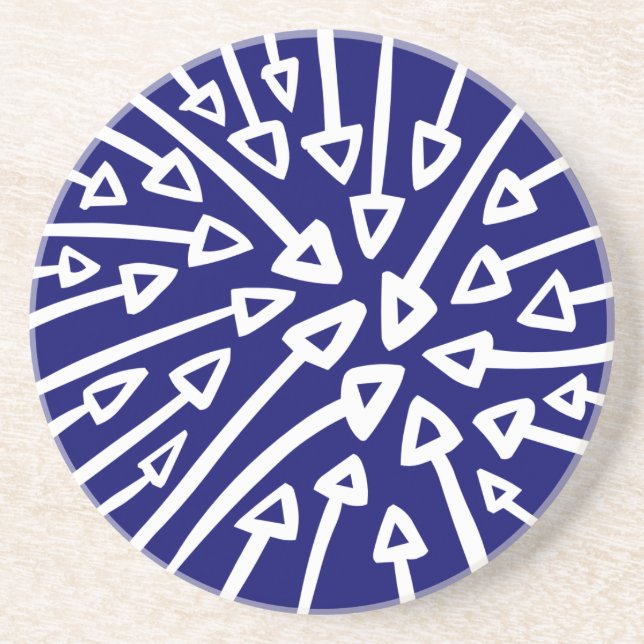 Porta-copos Setas - Branco sobre Marinho Profundo (Frente)
