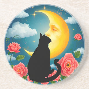 Porta-copos Silhueta de gato sentado diante da lua