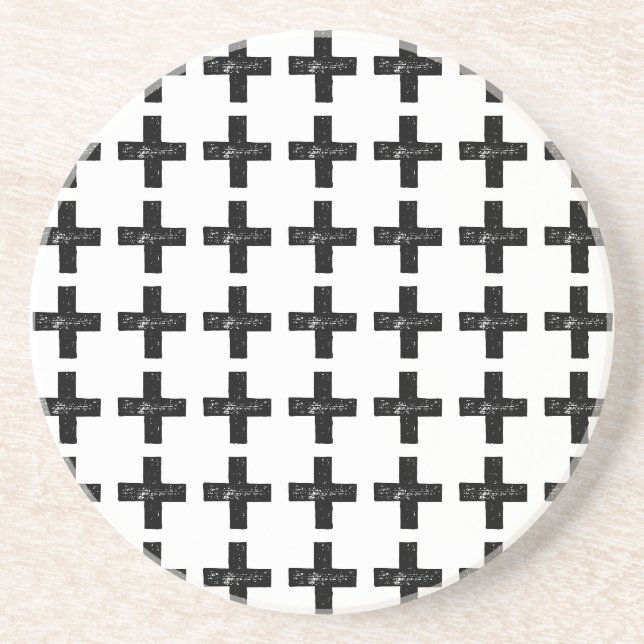 Porta-copos Símbolo matemático preto e branco "Plus" - Lino Cu (Frente)