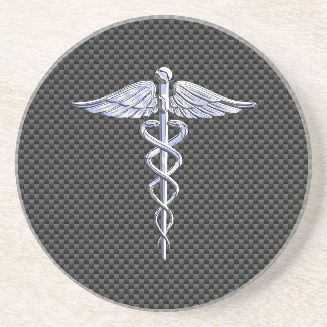 Porta-copos Símbolo Médico Silver Caduceus Estilo de Fibra Car (Frente)