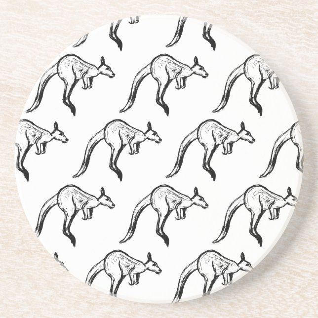 Porta-copos Sketch de canguru preto-e-branco saltando (Frente)