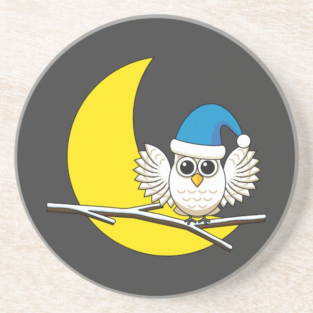 Porta-copos Snowy Owl em Nova Lua Noite de inverno (Frente)