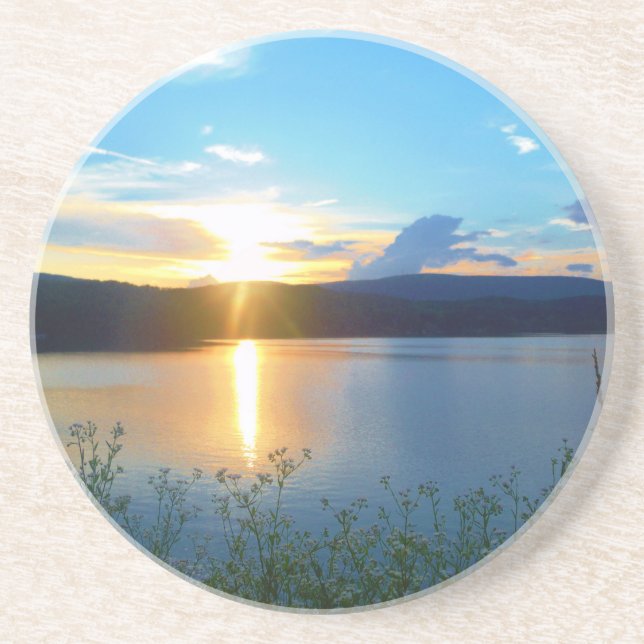 Porta-copos Sol azul no lago (Frente)