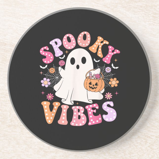 Porta-copos Spookes Vibes Ghost Retro Groovy Halloween (Frente)
