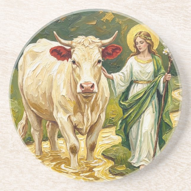 Porta-copos St. Brigid & A Vaca Branca (Imbolc) (Frente)