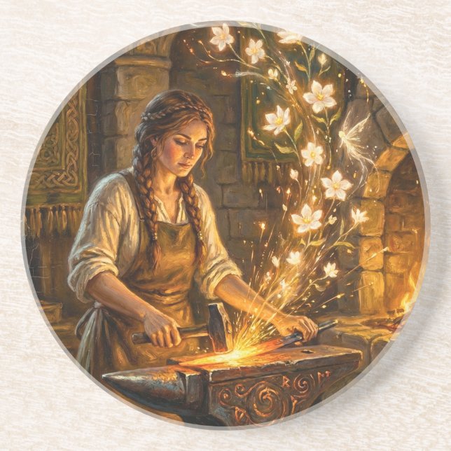 Porta-copos St Brigid Blacksmith Fairies Flowers Fantasy Art (Frente)