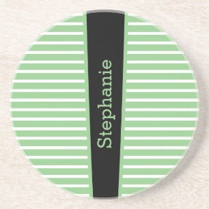 Porta-copos Stripes Sage Green Black White Custom Name Cute