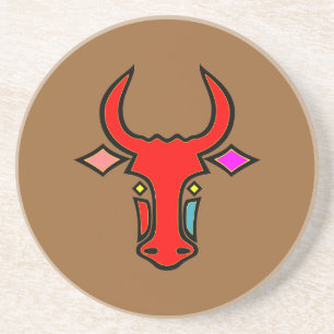 Porta copos Stylized Texas Longhorn Sandstone