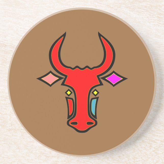 Porta copos Stylized Texas Longhorn Sandstone (Frente)