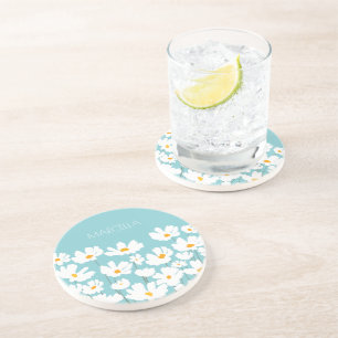 Porta-copos Summer White Cosmos Flowers Nome Personalizado