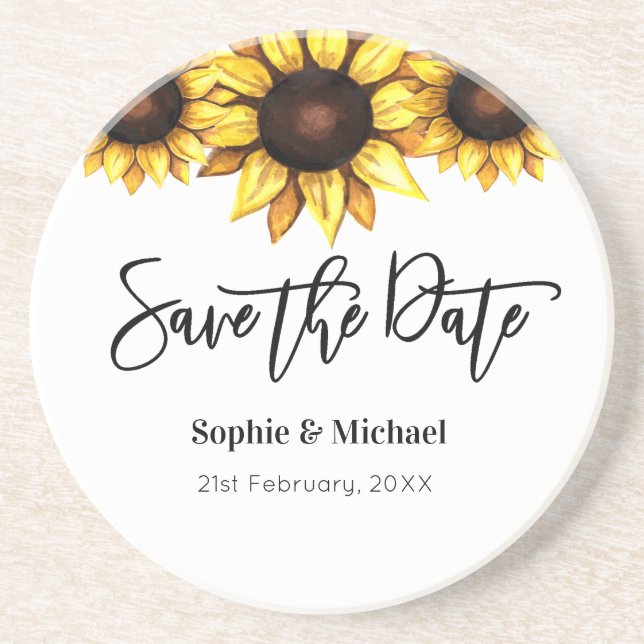 Porta-copos Sunflower Save the Date Weding (Frente)