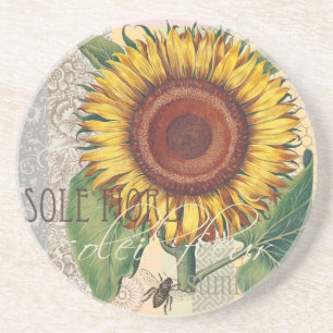 Porta-copos Sunflower Vintage Damask Flower Art