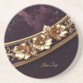 Porta-copos Suporte de Arenito Floral Dourado Ornamentado