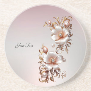 Porta-copos Suporte de Arenito Floral Rosa Decorativo