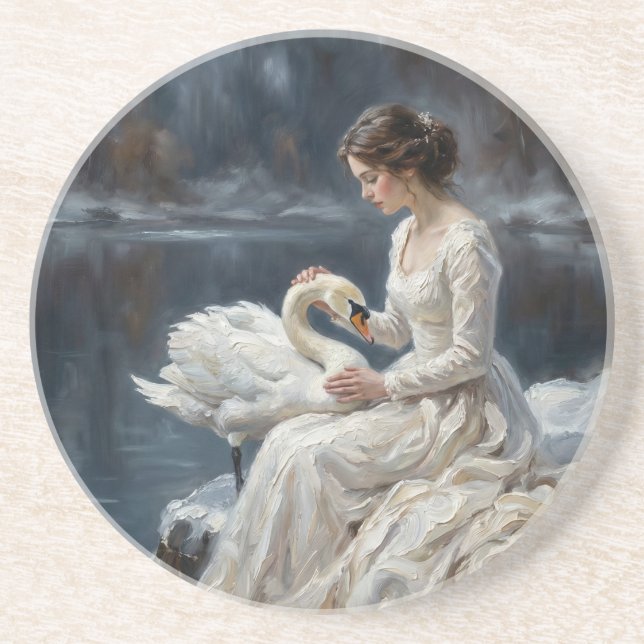 Porta-copos Swan Maiden Winter Lake Romance Fantasy Art (Frente)