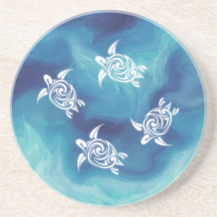 Porta-copos Tartarugas brancas Blue Ocean Watercolor Coaster