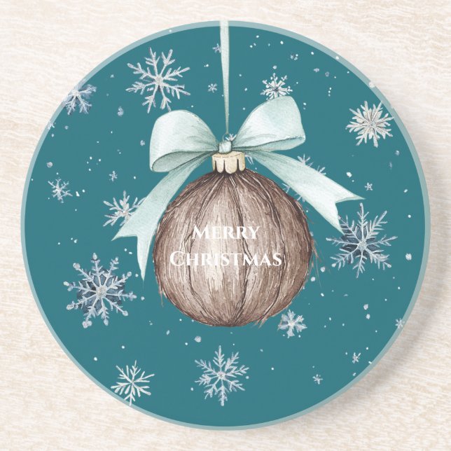 Porta-copos Teal Blue Snowflakes Christmas Coconut Bow (Frente)