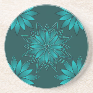 Porta-copos Teal Leaf Mandala Design on Dark Cyan