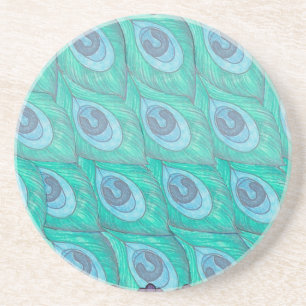 Porta-copos Teal Peacock Feather Design