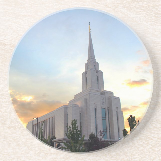 Porta-copos Templo Mórmon de Oquirrh Mountain Utah ao pôr do s (Frente)