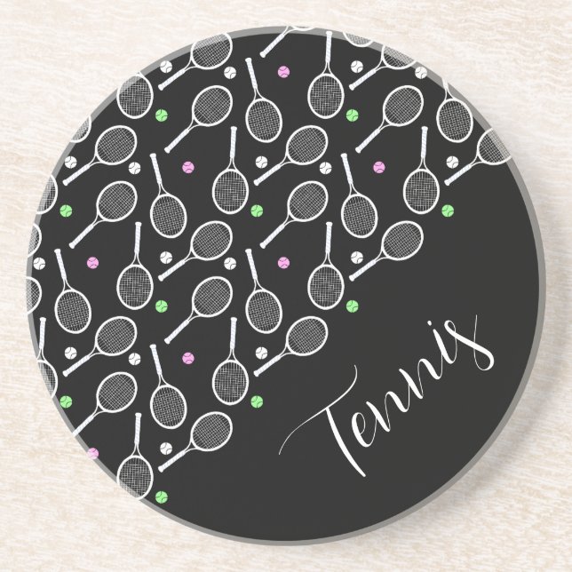 Porta-copos Tênis Rackets e Bolas - Extravagante Preto (Frente)