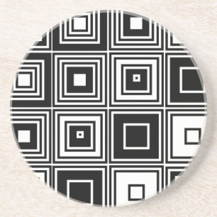 Porta-copos Teste padrão retro do quadrado branco do preto do