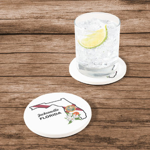 Porta-copos Texto Personalizado Sinalizador Flor e Flor Laranj