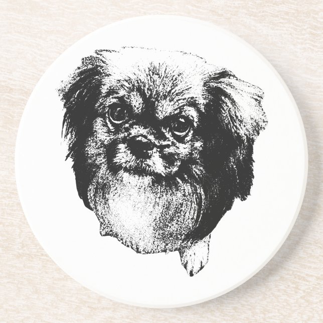 Porta-copos Tibetan Spaniel Coaster – Monochrome Dog Art (Frente)
