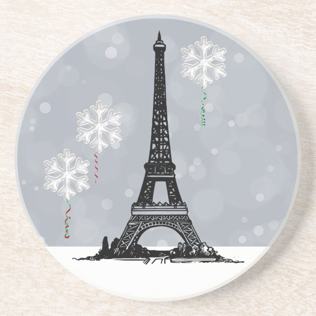 Porta-copos Torre Eiffel de inverno, Natal em Floco de Neve (Frente)