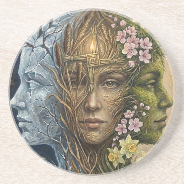 Porta-copos Triple Goddess Winter to Spring Imbolc Fantasy Art (Frente)