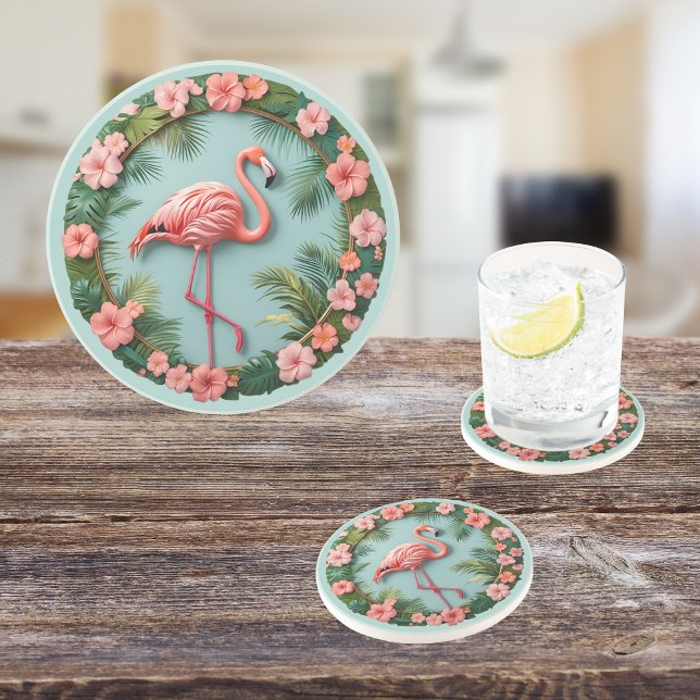 Porta-copos Tropical Grace Balancing Flamingo Round Sandstone (Criador carregado)