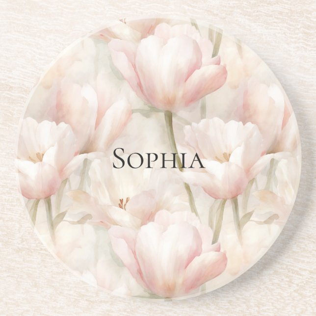 Porta-copos Tulipas Rosa Esbranquiçadas Floral (Frente)