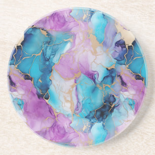 Porta-copos Turquesa Aqua Purple Dourado Marble