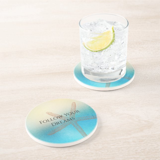 Porta-copos Turquesa Branco Água Azul Estrela-do-Mar Praia (Lateral)