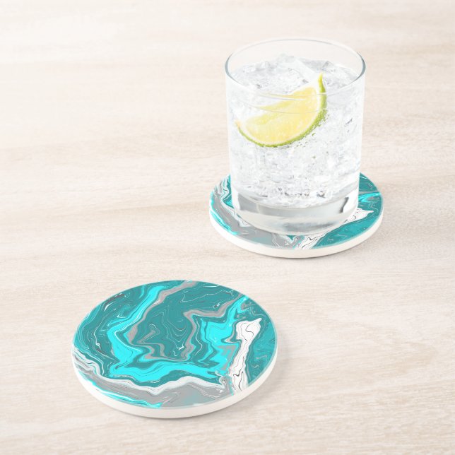 Porta-copos Turquesa e Teal Marble Fluid Art (Lateral)