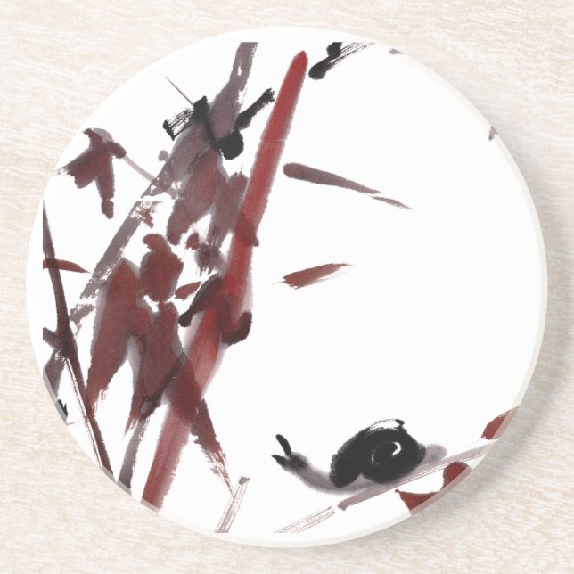 Porta-copos Tuschekunst mit Schnecke und Rotem Bambus (Frente)