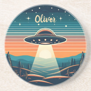 Porta-copos UFO Vintage ao Pôr do Sol Personalizado