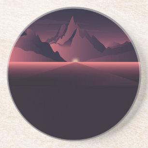 Porta-copos Uma ilustração do pôr do sol na montanha       