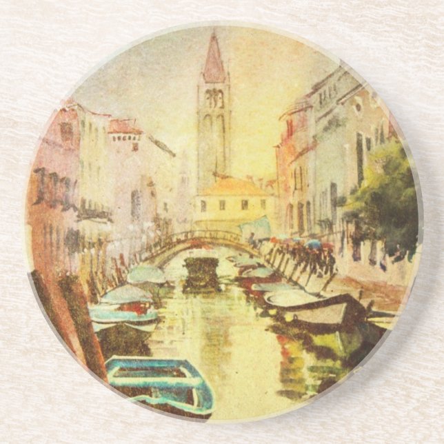 Porta-copos Uma vista do canal com barcos e construções (Frente)