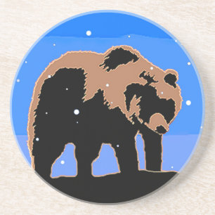 Porta-copos Urso Grizzly no inverno - Arte original sobre a vi