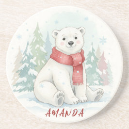 Porta-copos Urso Polar Inverno Aquarela Fofa