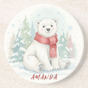 Porta-copos Urso Polar Inverno Aquarela Fofa 