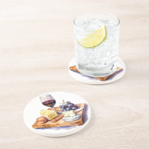 Porta-copos Uvas De Vinho Queijo Vidro Aquarela