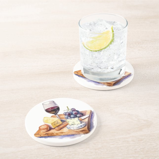 Porta-copos Uvas De Vinho Queijo Vidro Aquarela (Lateral)