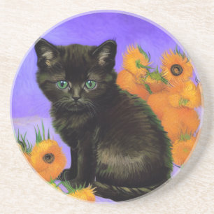 Porta-copos Van Gogh Black Kitten com Girassóis