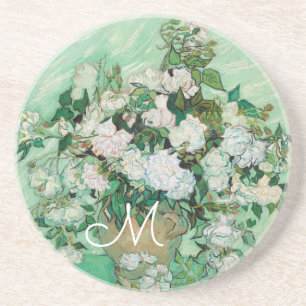Porta-copos Van Gogh Vase com Rosas Rosa Vintage Art Monograma