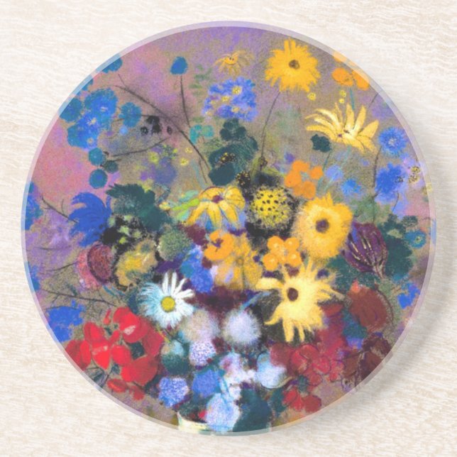 Porta-copos Vaso Branco com Flores Odilon Redon (Frente)
