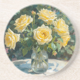 Porta-copos Vaso de Rosas Amarelas Impressionismo